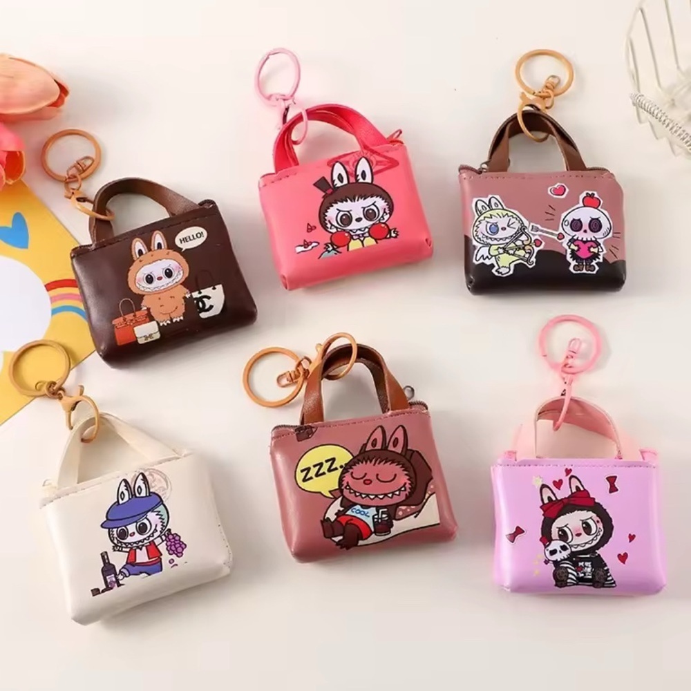 Labubu Theme Coin Purse/ Handbag Charm Keychain Zimomo TyCoco Doll Skeleton Suit - Picture 3 of 5
